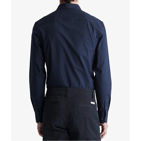 Calvin Klein Regular Fit Button Down Dark Grey Discrete Burgundy Striped Shirt - Picture 6 of 7